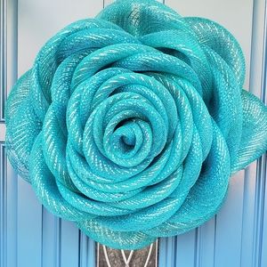 Teal & Peacock Blue Rose Wreath Handmade